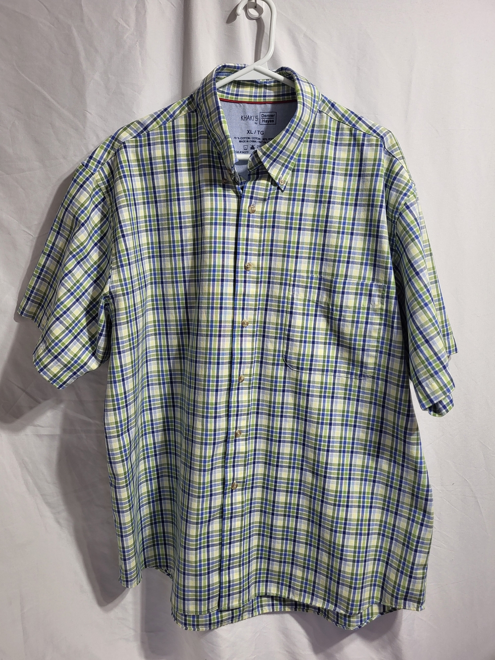 Plaid Short-Sleeve Button-Down Shirt in Green/Blue, Size XL - Picture 1 of 5